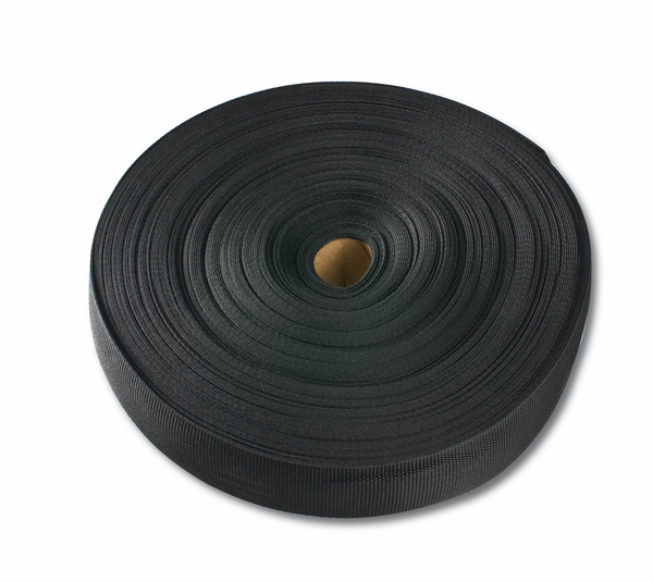 Webbing, black, industrial strength, 50 mm x 50 m
