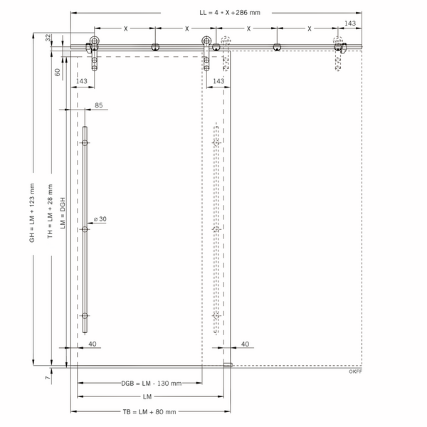 SlideTec Set Wall Mounting without sliding track tube